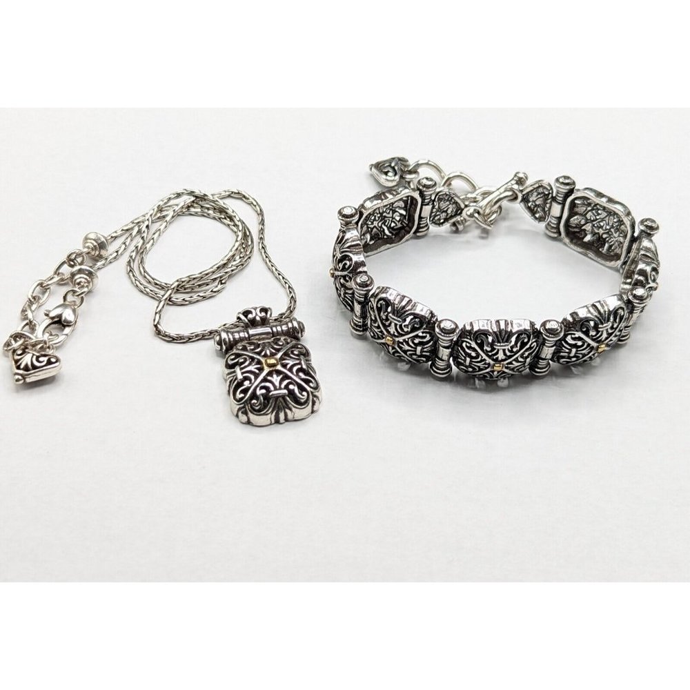 Brighton Silver Plated Gold Accent Square Bracelet Necklace Set